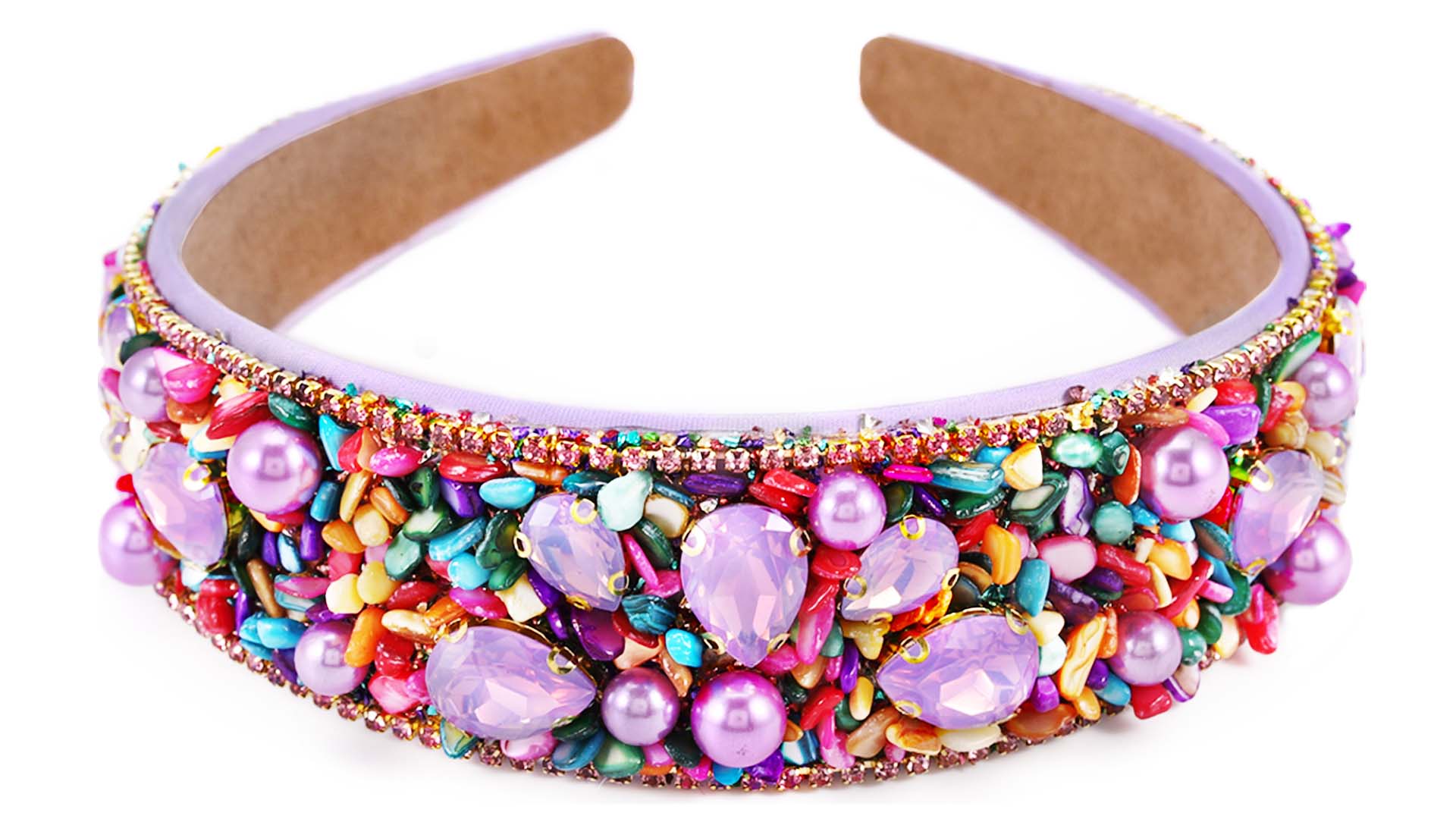 Amazon.com : Coridy Rhinetsones Pearl Headbands Purple Wide  display picture 1