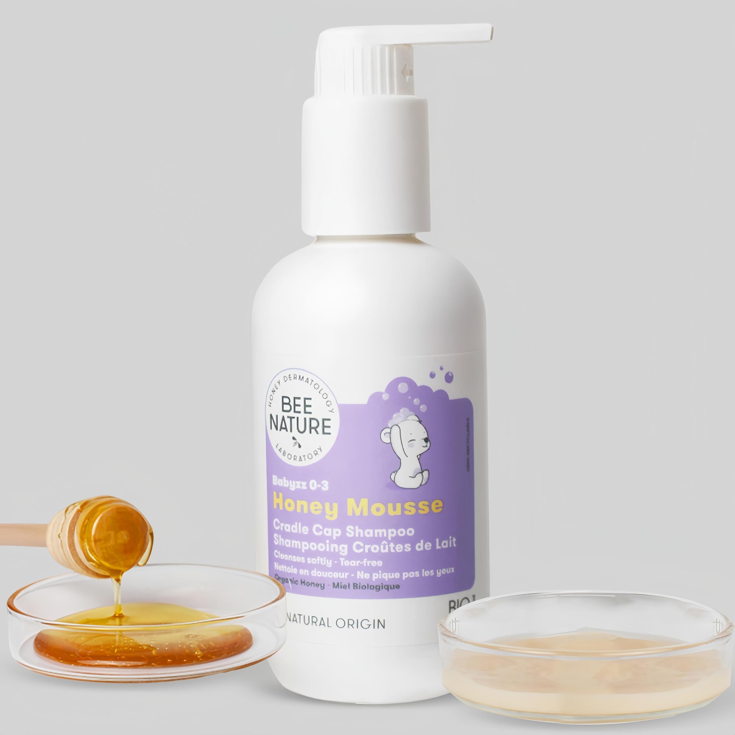 Organic Baby Shampoo - Cradle Cap Treatment - Tear-Free - 99.3% Natural - Honey Mousse - Suitable for Newborns Toddlers Kids with Dry, Sensitive, Prone-Eczema, Itchy Scalp - 200ml