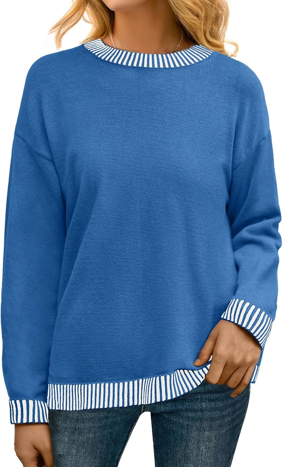 PrinStory Women's Long Sleeve Sweaters Loose Fit Crewneck Pullover Tops with Side Slits 2025 Fall Outfits Fashion Clothes - Image 3