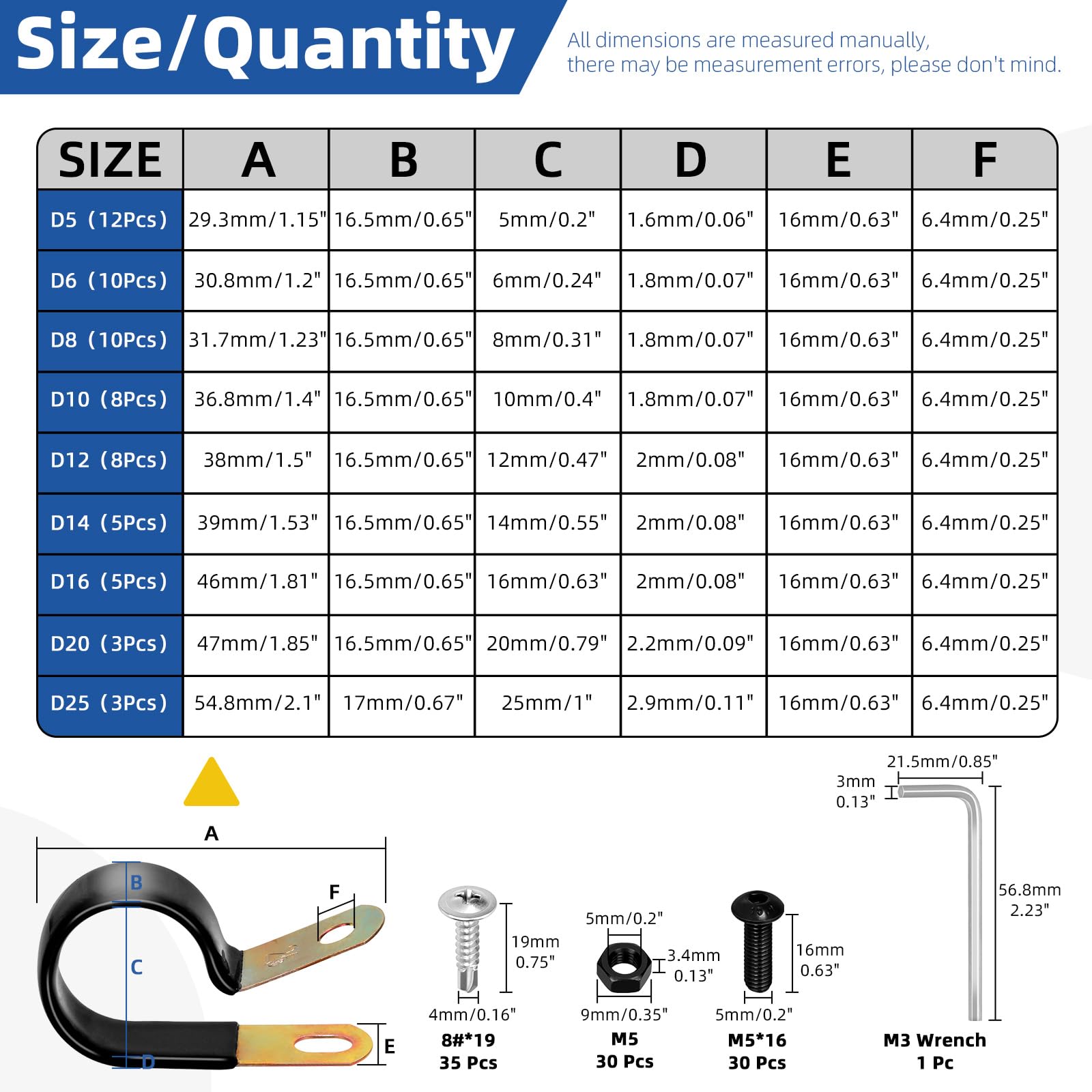 Glarks 160pcs 5/6/8/10/12/14/16/20/25mm Vinyl Coated Cable Clamps Set, Metal Wire Clamps - Image 2