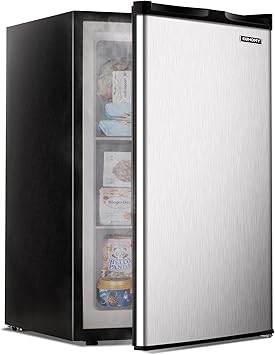 EUHOMY Upright freezer, 3.0 Cubic Feet, Single Door Compact Mini Freezer with Reversible Stainless Steel Door, Small freezer for Home/Dorms/Apartment/Office, Silver