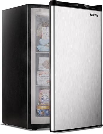 EUHOMY Upright freezer, 3.0 Cubic Feet, Single Door Compact Mini Freezer with Reversible Stainless Steel Door, Small freezer for Home/Dorms/Apartment/Office, Silver