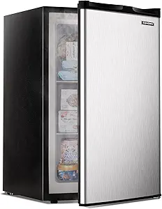EUHOMY Upright freezer, 3.0 Cubic Feet, Single Door Compact Mini Freezer with Reversible Stainless Steel Door, Small freezer for Home/Dorms/Apartment/Office, Silver