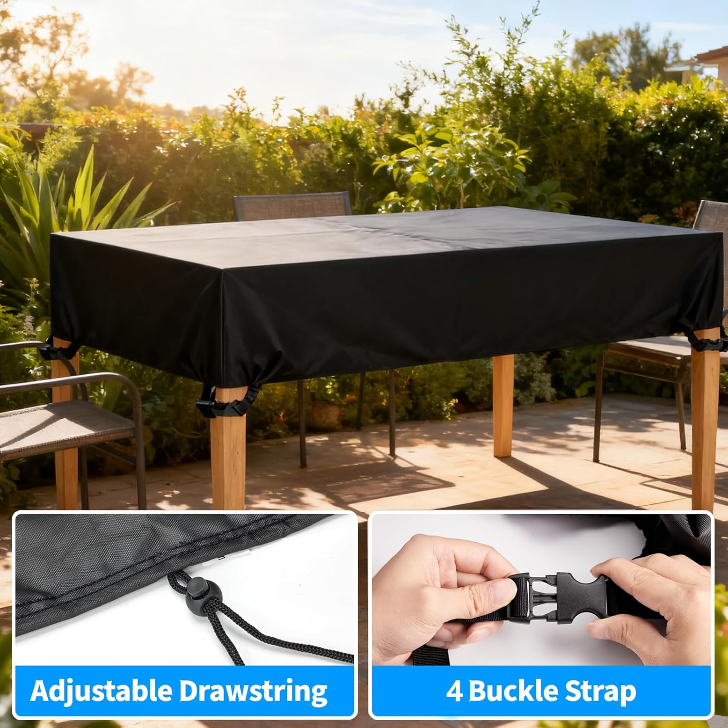 Outdoor Table Cover 75"L x 48"W x 8"H, 420D Waterproof Outdoor Cover for Patio Furniture Dinning Table Picnic Coffee Tables Chairs and Sofas, Black