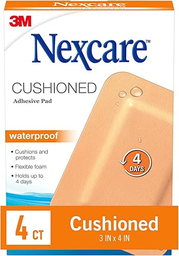 Nexcare Almohadilla de gasa adhesiva impermeable absoluta, tamaño único, 4 unidades
