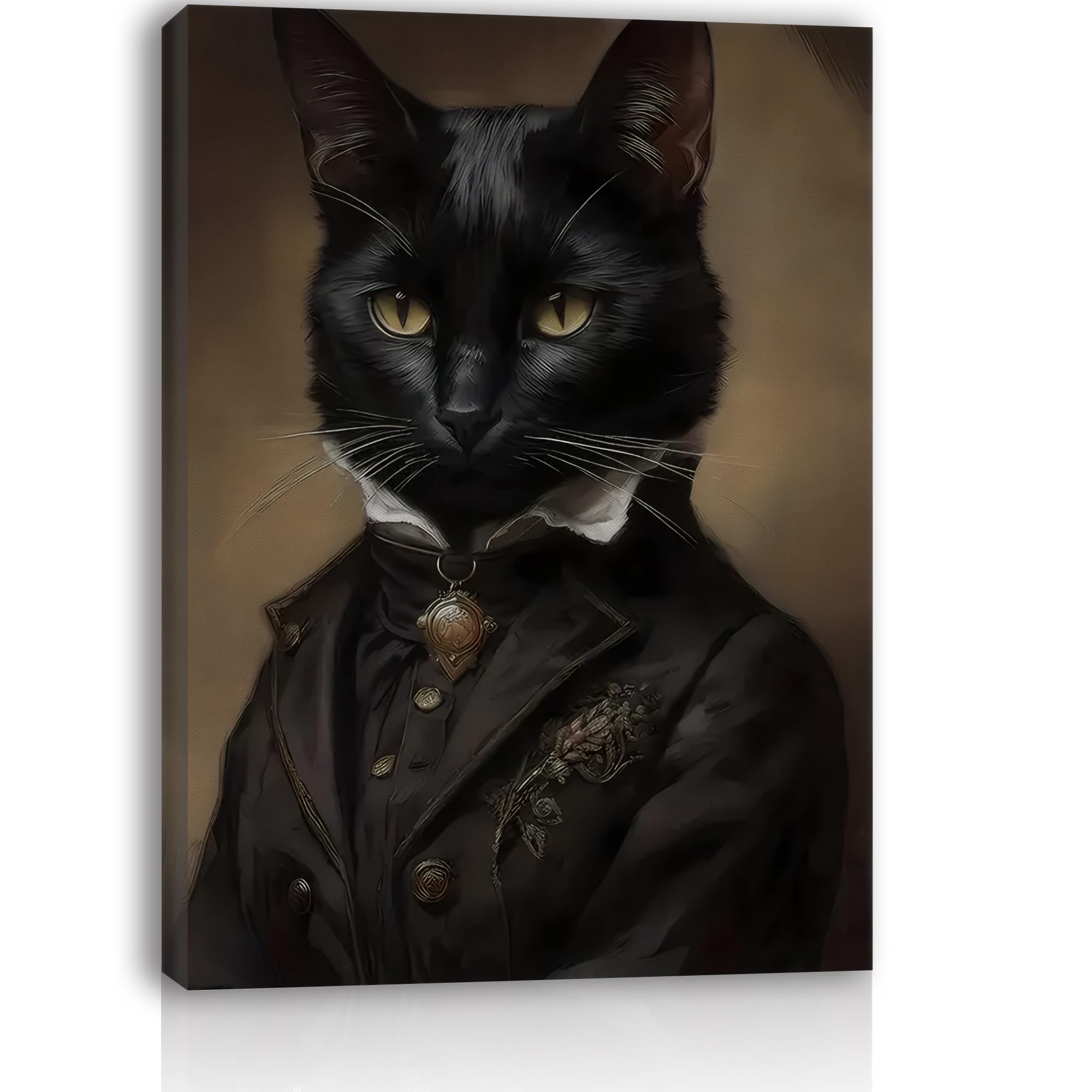 Gentleman Black Cat Canvas Framed Wall Art Halloween Decorations Indoor Spooky Wall Decor Vintage Art Cat Poster Dark Academia Gothic Painting for Bedroom Living Room Bathroom 11.5 x 15 Inches