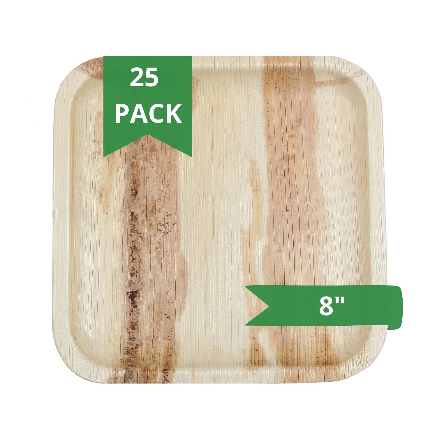 Palm Leaf Disposable Plates | Pack of 25 | 8 Inch Square | Biodegradable Areca Leaf Plates