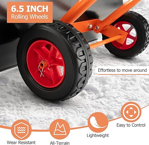 Miniatura 7 de CLEEMAN Pala de nieve de 30 pulgadas con ruedas, empujador de nieve de metal, hoja curvada ergonómica, altura ajustable, pala rodante para quitar