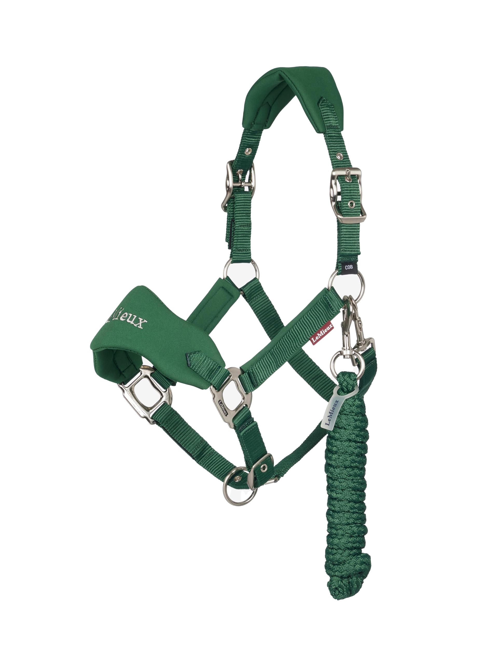 LeMieux Breakaway Vogue Headcollar & Leadrope - Hook & Loop Breakaway on Headpiece & Noseband - Neoprene Padding - Hunter Green - Super Mini