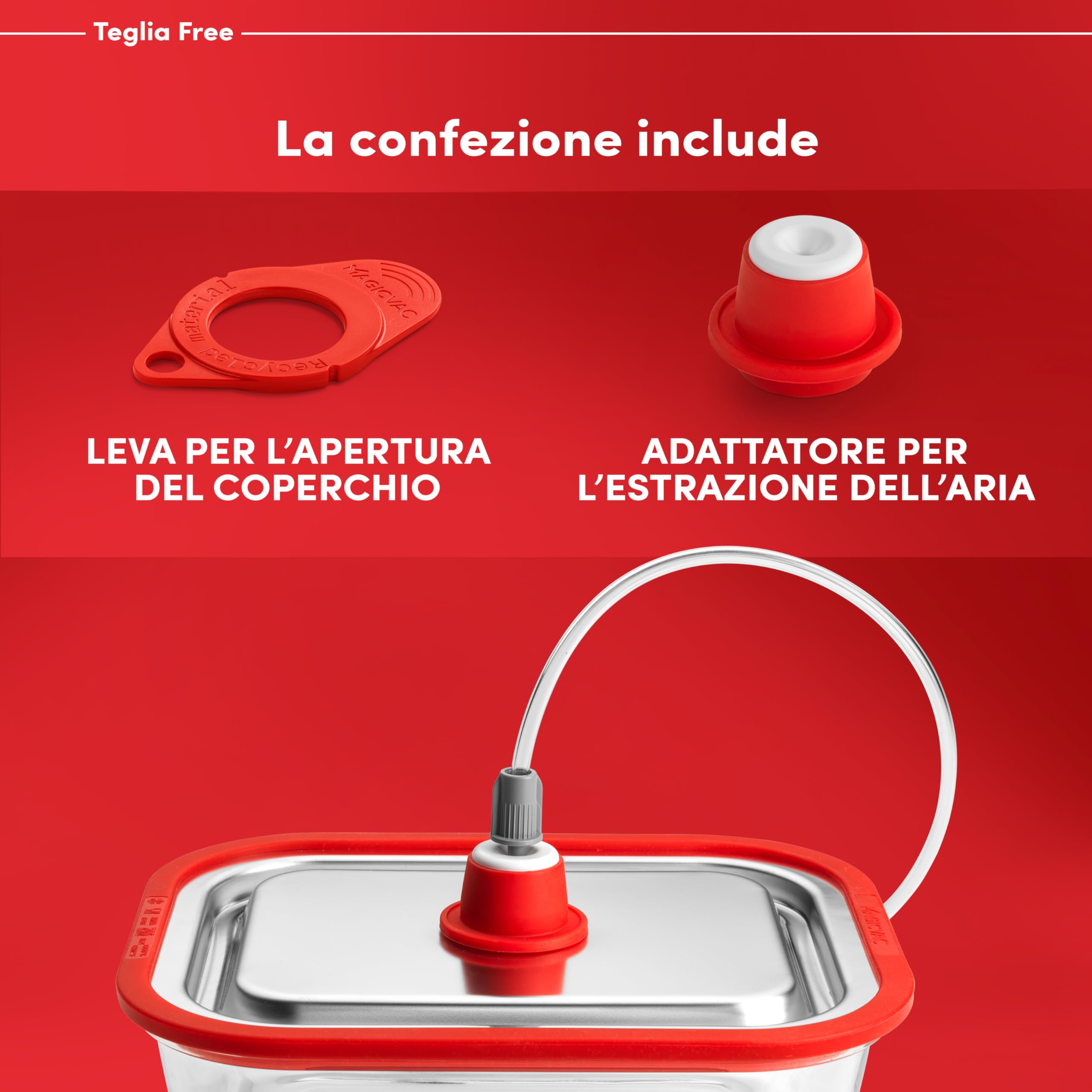 Magic Vac, Teglia Free, Teglia Forno e Sottovuoto per Marinatura e Conservare Sottovuoto Alimenti, In Vetro Borosilicato, Acciaio e Silicone, da Utilizzare con Macchine Sottovuoto Magic Vac