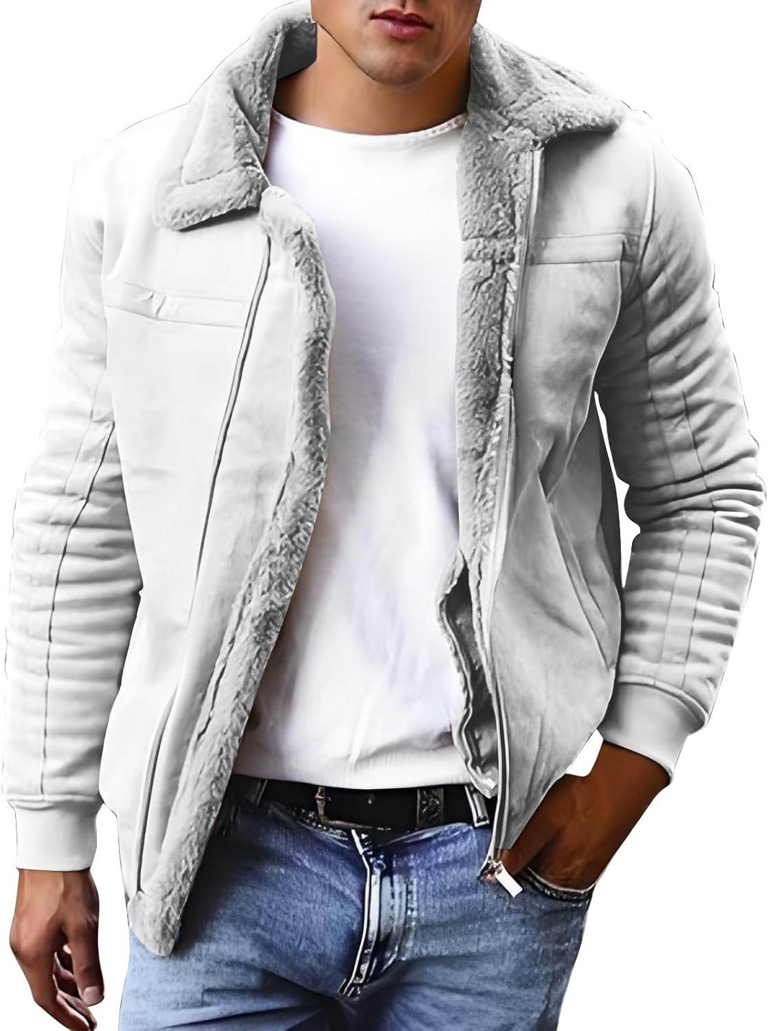 Men's Full Zipper Lightweight Jackets Winter 2025 Loose Soild Color Cardigan Windproof Jacket With Pockets