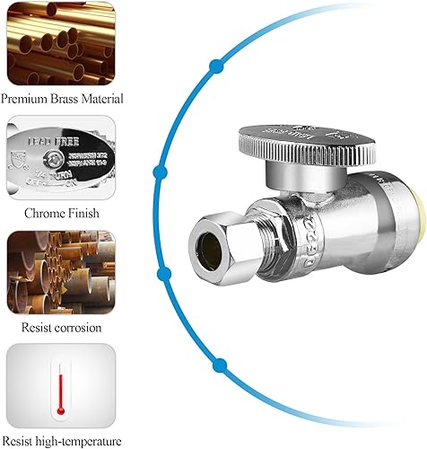 Miniatura 10 de WiseWater Válvula de parada de ángulo de ajuste de empuje de 14, válvula de agua de cierre de empuje de 14 pulgadas con clip de desconexión,