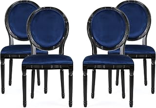 Christopher Knight Home Gemma Contemporary Velvet Dining Chairs (Set of 4), Navy Blue, Gloss Black