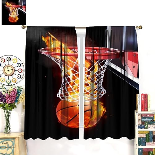Vista 11 de Boys Sports Curtains Basketball Football Baseball Flame Pattern Printed Curtains Kids and Teenagers' Bedroom Living Room Blackout Curtains W42 * L54
