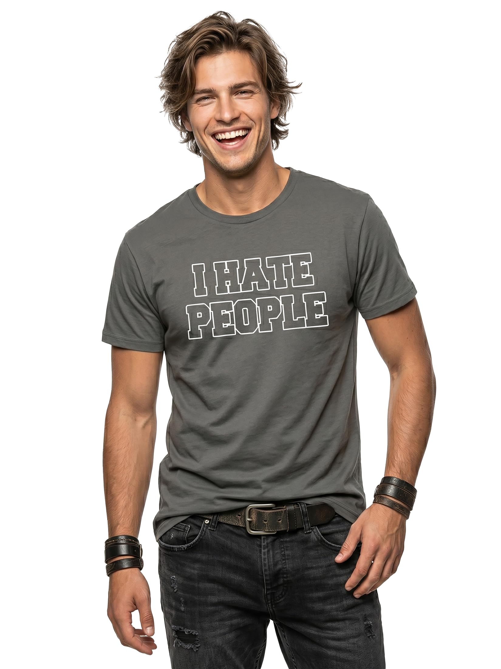 MAKAYA T-Shirt para Hombre - Odio a la Gente - Camiseta con Mensaje Divertida
