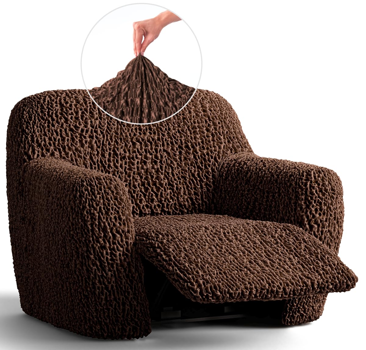 PAULATO BY GA.I.CO. Recliner Cover - Stretch Recliner Slipcover - Shiny Velvet Reclining Chair Cover - Soft Chair Slipcovers for Pets and Kids - Easy to Clean Furniture Protector - Goffrato - Brown