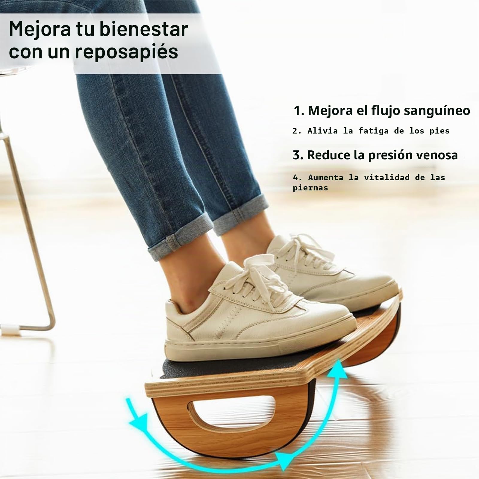 StrongTek,Reposapiés para debajo del escritorio, taburete,madera natural, superficie antideslizante, trabajo y oficina para uso en PC,Compacto (350LB capacidad)