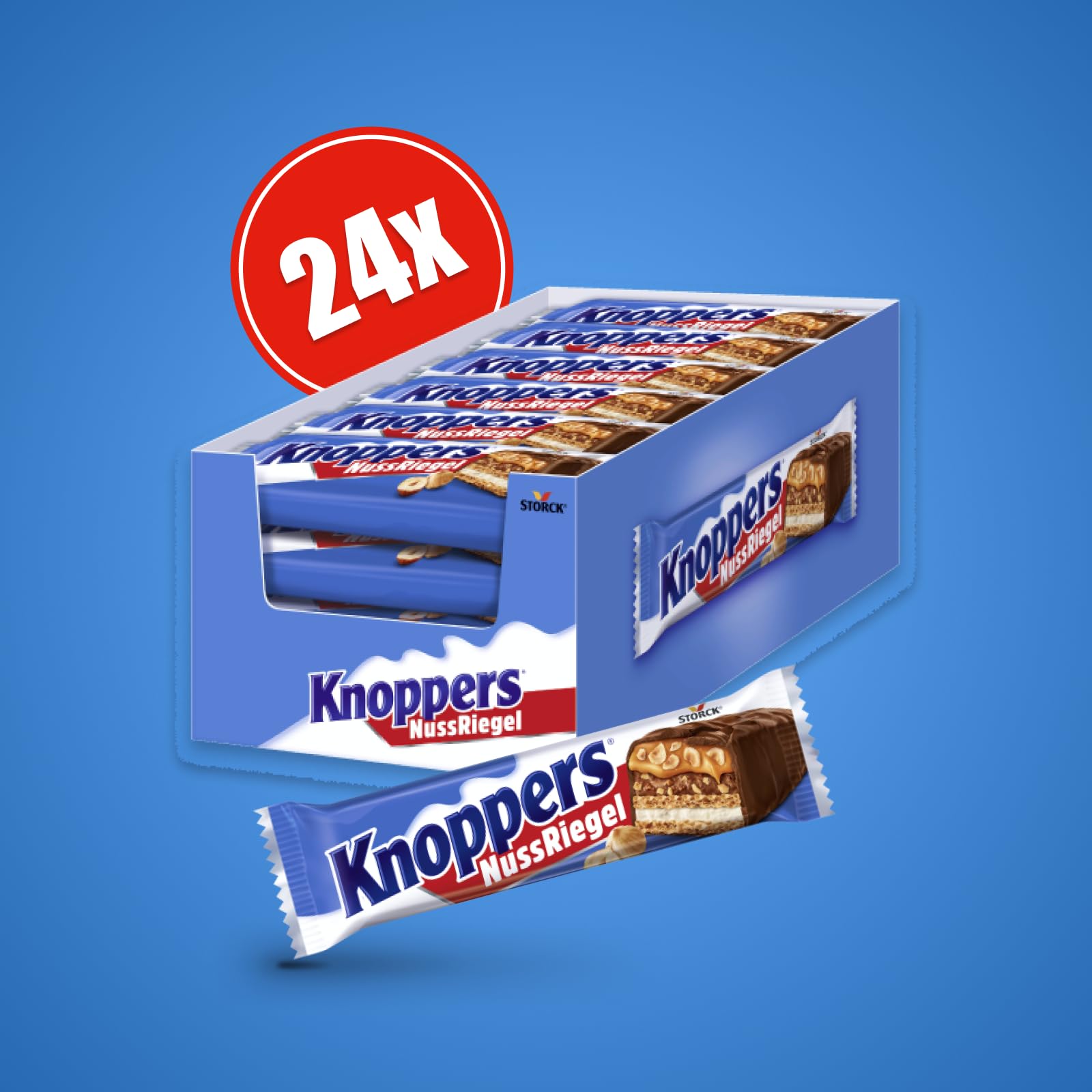 Knoppers Nut Bar - Barre chocolatée aux noisettes et lait, boîte de 24 barres