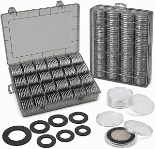 FULLCASE Coin Capsules for Collectors, 168-Piece Storage Case,Fits 20-46mm | 6-Size Foam Gaskets,for Silver Dollars Eagles&Foreign Coins,Airtight Coin Storage Box,Organizer Collecting Supplies Grey