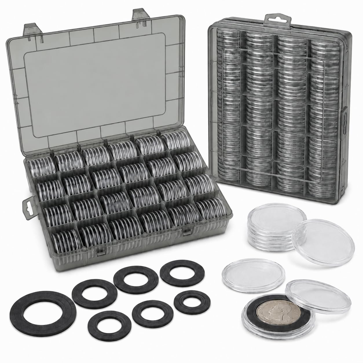 FULLCASE Coin Capsules for Collectors, 168-Piece Storage Case,Fits 20-46mm