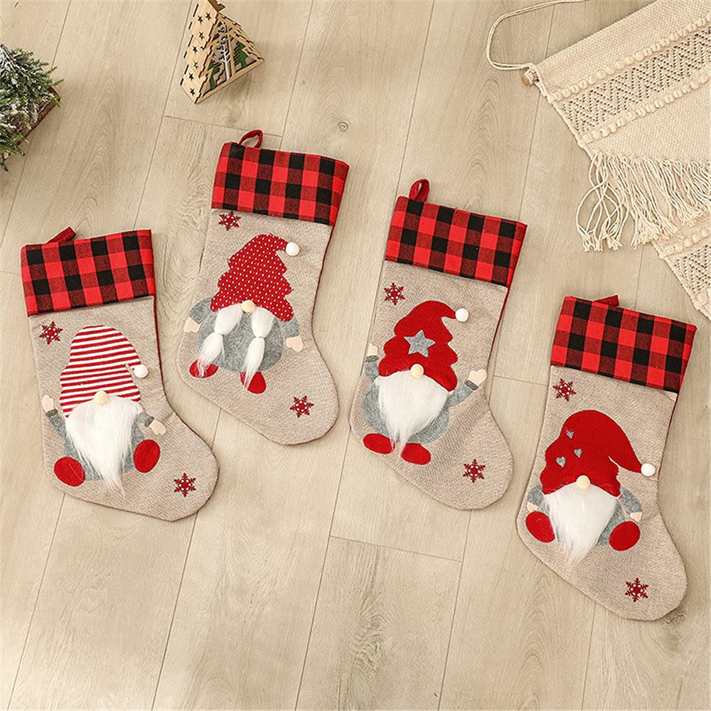 Calze natalizie a forma di gnomi con motivo a forma di sacchetto regalo per camino, decorazione per albero di Natale, 45,7 cm, 4 pezzi