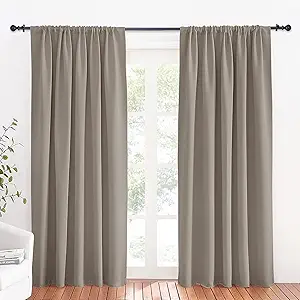 RYB HOME Room Darkening Curtains for Bedroom, Thermal Insulated Noise Reducing Window Drapes Farmhouse Decor for Living Room Kitchen, W70 x L84 inch, 2 Panels, Sand