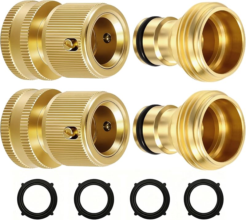 Quick Connect Hose Fittings 3/4" GHT - Solid Brass Garden Hose Connectors, No-Leak Design & Universal Fit for Instant Connection (2 Sets)