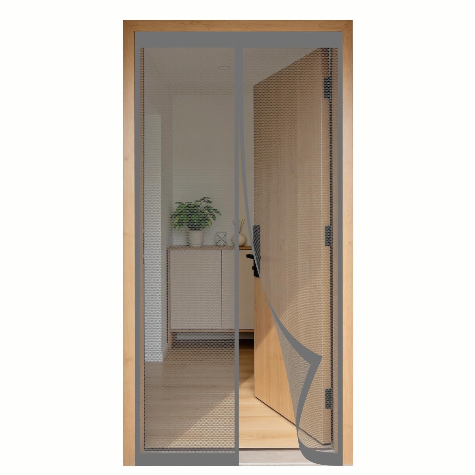 Rideau anti mouche de porte antimoustique gris 290x140 sans perçage
