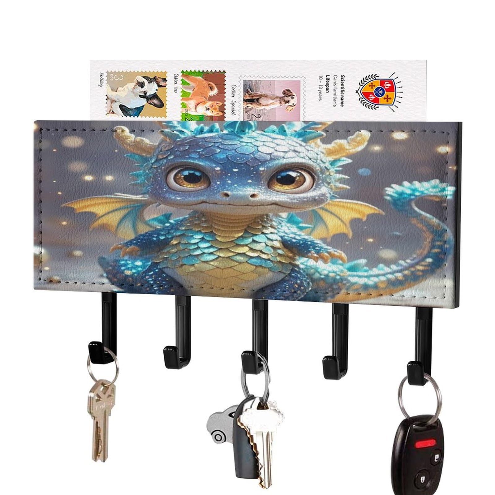 Fekiloot Black-Style Cute Dragon Key Holder Wall Mount Key Hanger With 5 Hooks Decorative Key Rack Hanging Key Hooks With Mail Organizer Key Holder For Wall Living Room Kitchen Bathroom Hallway Black