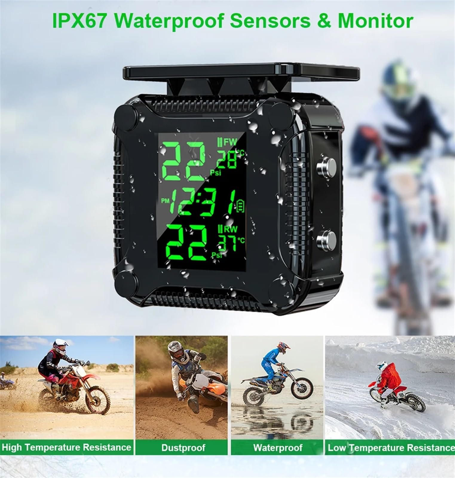 Powstation System Monitorowania Ciśnienia W Oponach Motocykla Czujnik Temperatury Opon Silnika Alarmowy Kolorowy Wyświetlacz Bezprzewodowy Precyzyjne Wykrywanie(2 M9)
