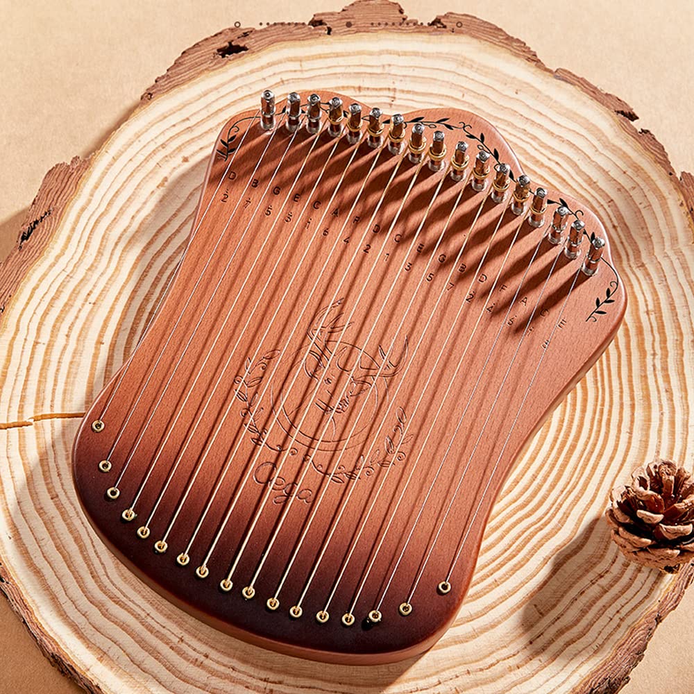 HUIOP Lira Arpa 17 Corde Portatile in Legno Massello di Faggio - Strumento Musicale Con Chiave di Accordatura e Plettri per Principianti, Bambini e Adulti