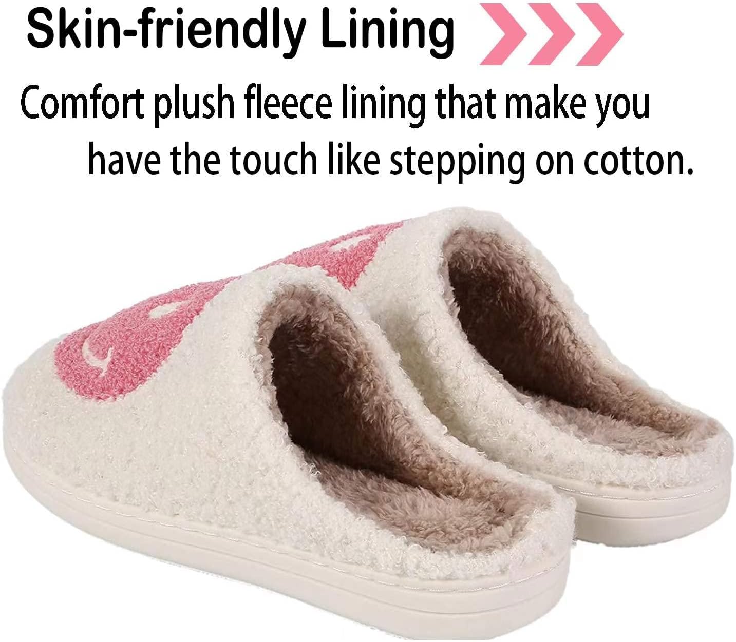 Retro Fuzzy Face Slippers for Women men, Womens Girls Cute Yellow the Lable Face House Slippers for Indoor Outdoor Pink/White/Black/Blue - Image 5