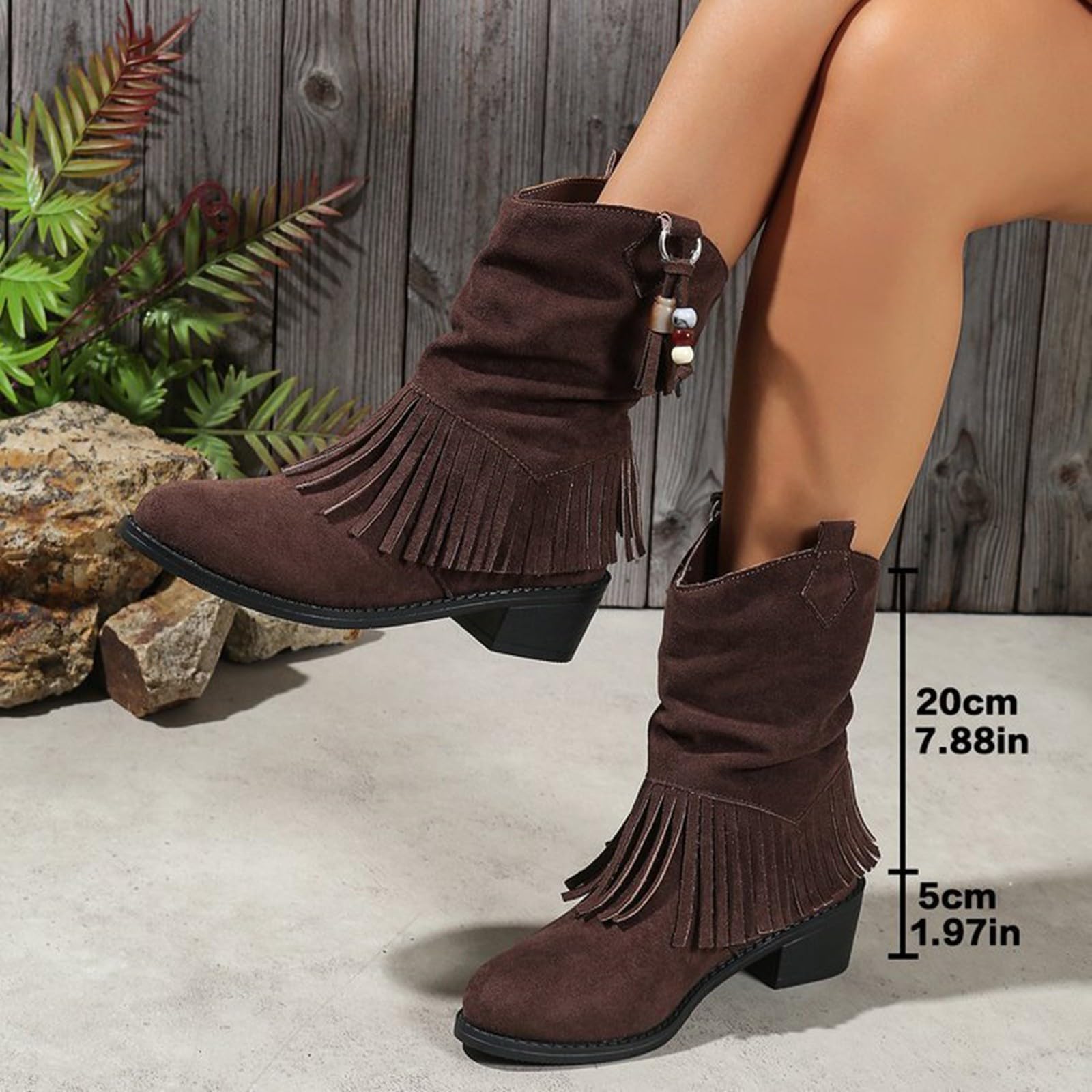 Generisch Cowboystiefel Damen, Cowboy Stiefel Damen mit Fransen Cowgirl Kostüm Wildleder Cowboy Boots Festival Westernstiefel Hippie Stiefel Schuhe Western-Party Karneval Kostüme
