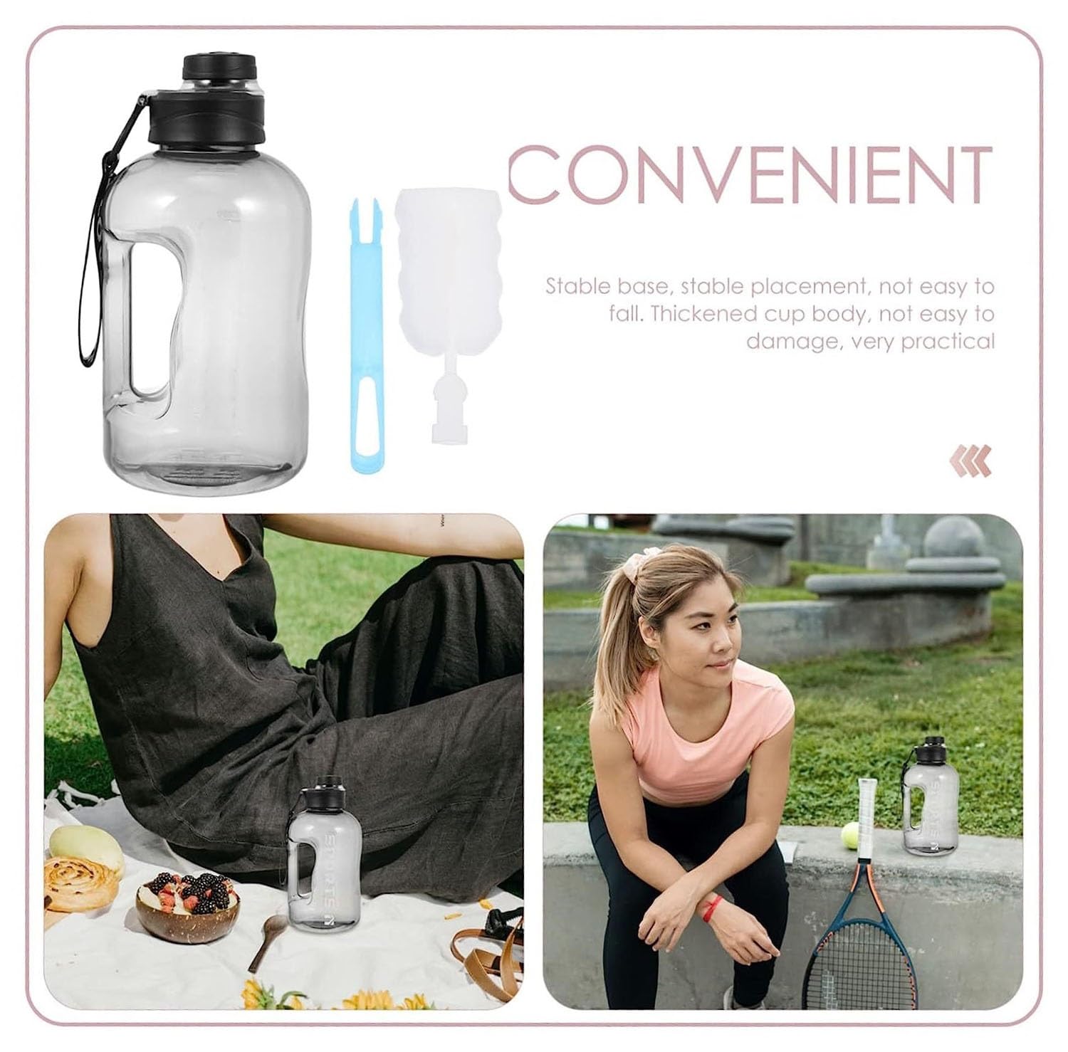 Bouteille d'eau Bouteille d'eau de Sport Conteneur d'eau Bouteille d'eau de Camping Bouteille d'eau de vélo Bouteille d'eau Portable de Remise en Forme en Plein air Gourde(Gray)
