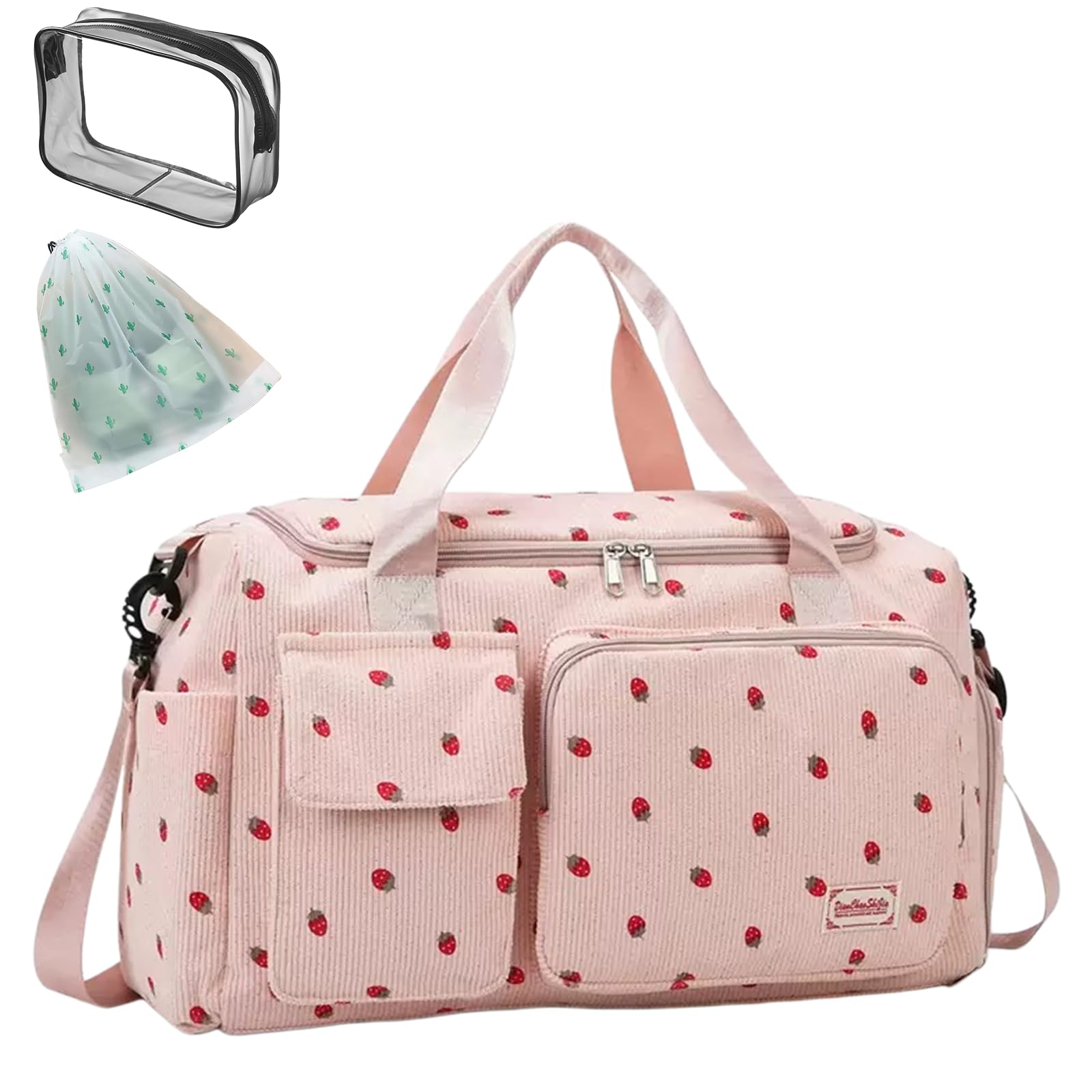 Womens Gym Sports Bag, Travel Duffle Bag Womens, Weekend Travel Bags with Shoes Compartment and Dry Wet Separation, 20-35L (Pink)