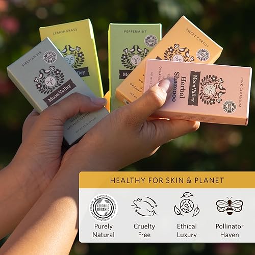 Miniatura 5 de Moon Valley Organics Barra de champú a base de hierbas, menta, zanahoria dulce, geranio rosa, paquete de 3 unidades