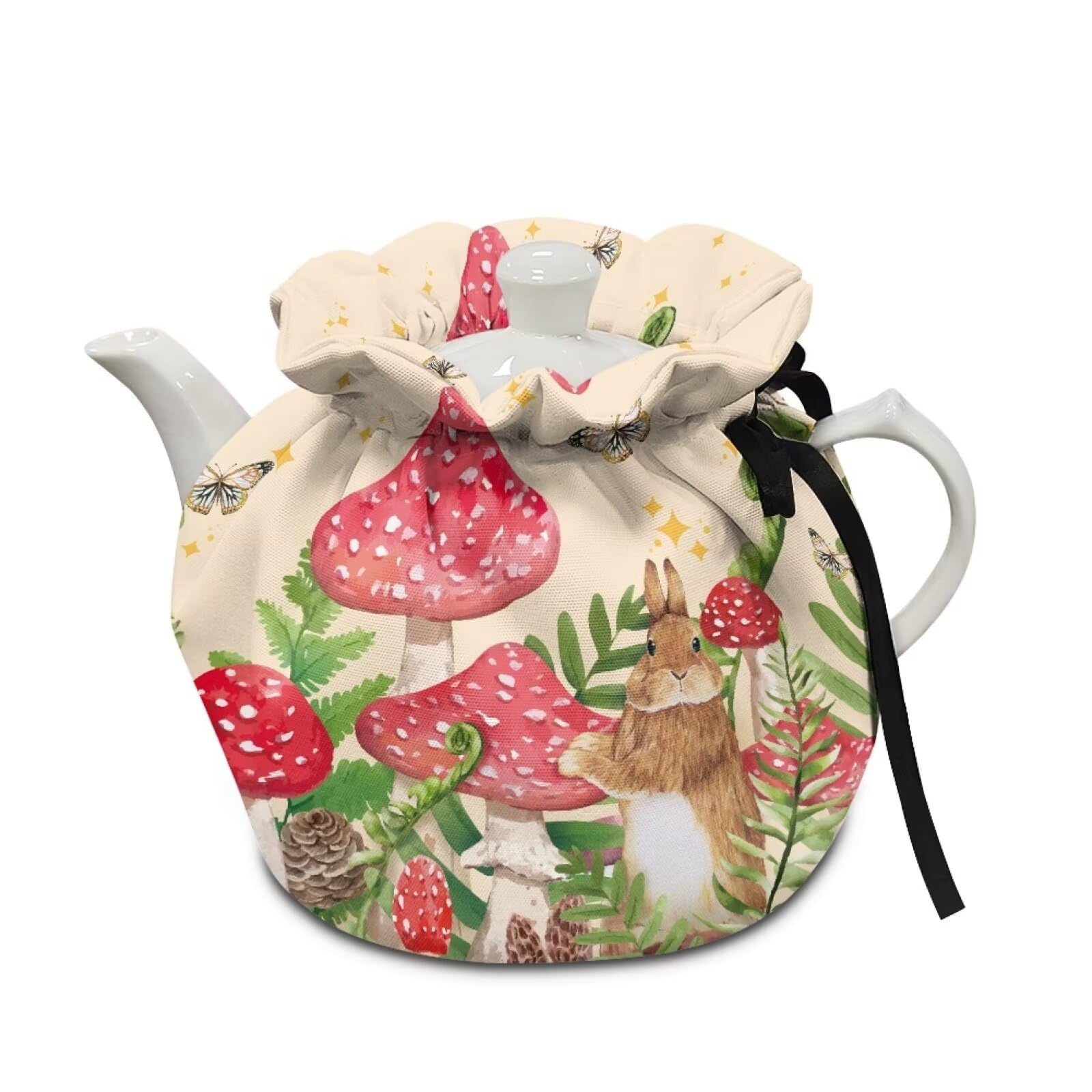 Flashideas Mushroom Bunny Teapot Cozy: Polyester & Polyester Blend, 15.5 cm (W) x 17.5 cm (H), Fits Most Teapots, Keeps Teapot Warm, Decorative, Kitchen, Hotel, Coffee Shop, Tea Party