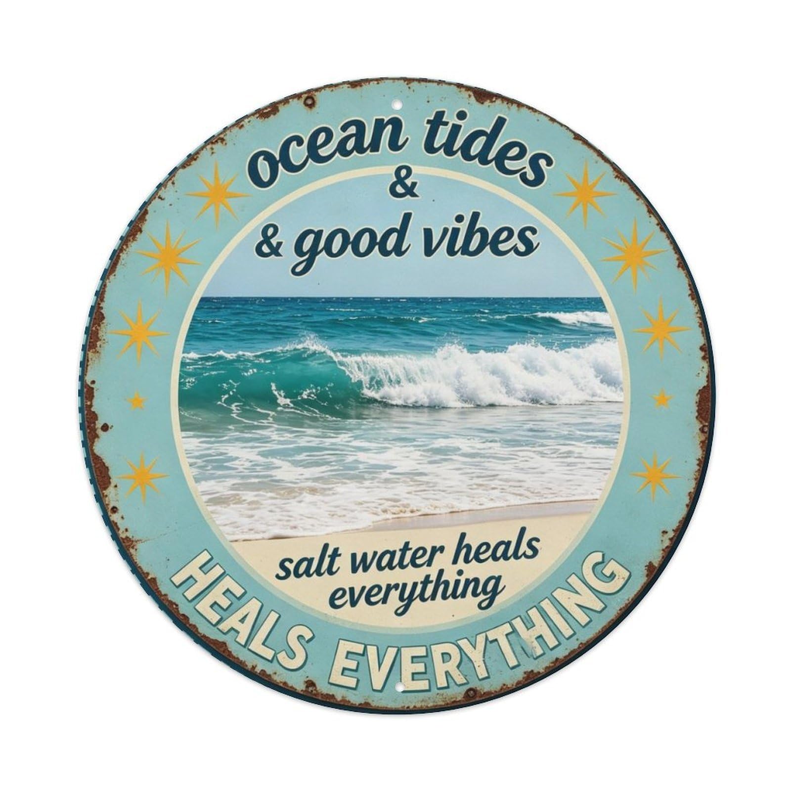 Ocean Tides & Good Vibes Metal Tin Sign Plaque
