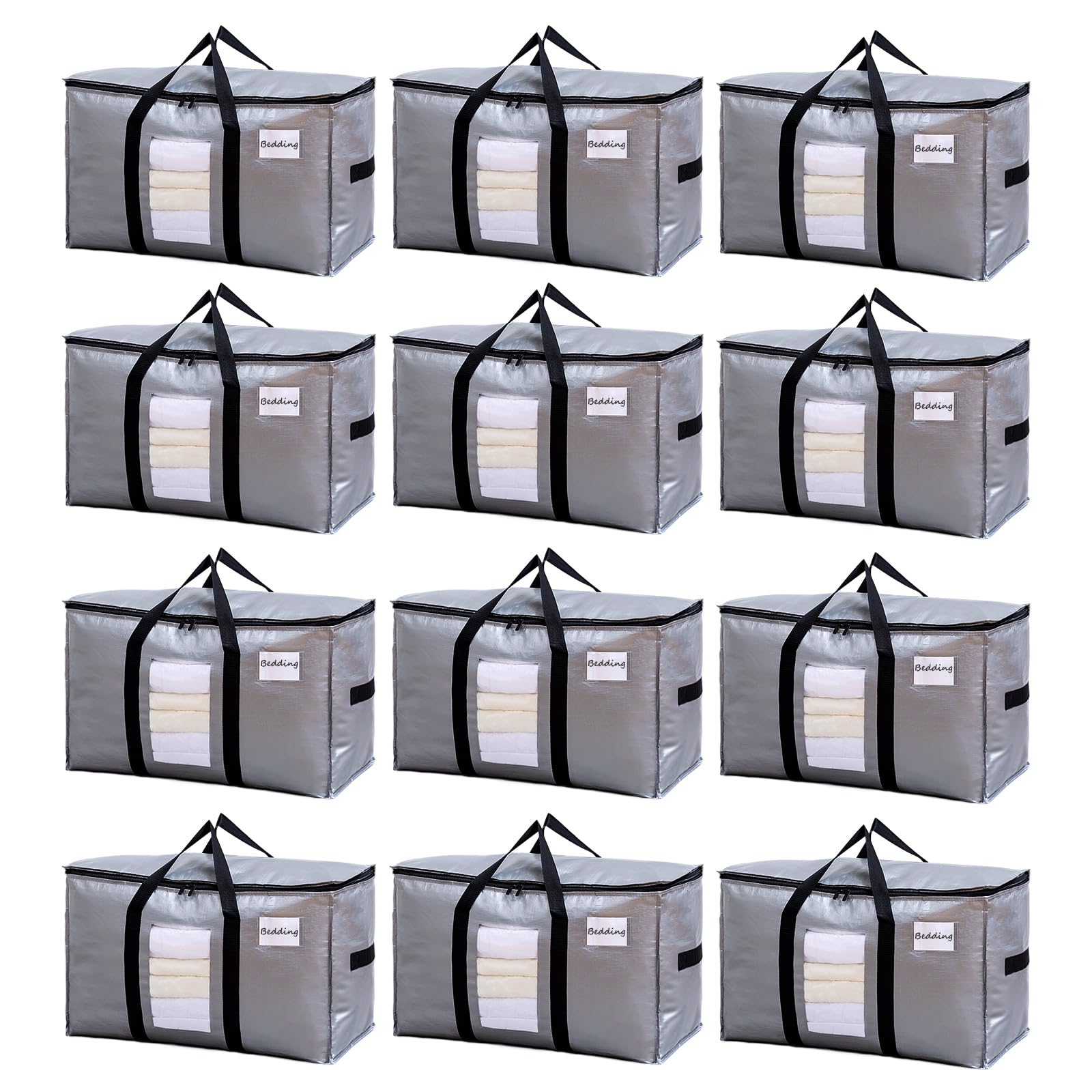 TAILI 12 Pack Silver XXL Moving Bags,Storage Bags with Visible Window