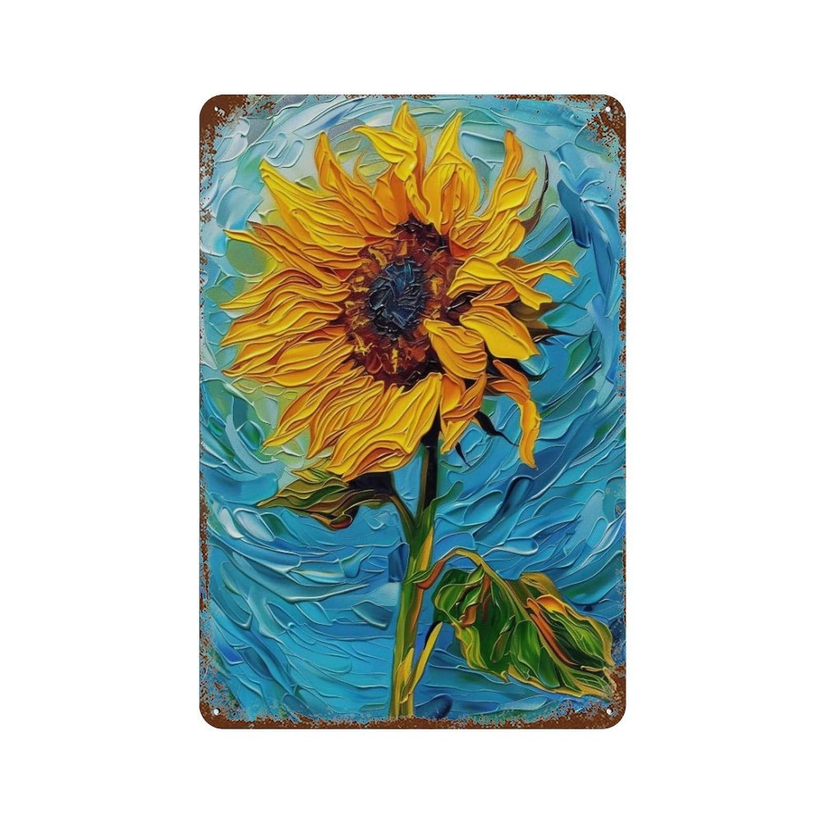 Wihyrtui Style Swirling Impasto Turquoise Sunflowe 03 Wall Retro Iron Metal Tin Sign Vintage Art Poster Modern Home Cofffee Club Art Bar Shop Decor 30X20cm