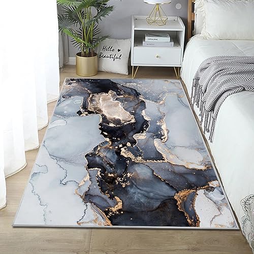 Miniatura 8 de Modern Abstract Collection - Alfombra de área de 3 x 5 pies, lavable, antideslizante, con textura de mármol, alfombra para dormitorio, comedor,