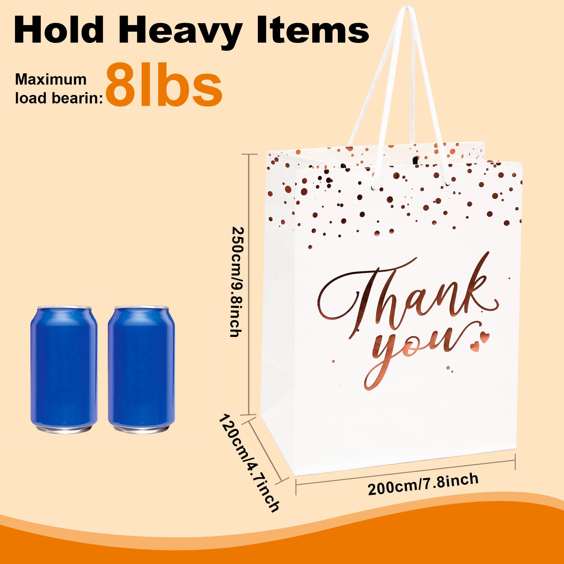 PAICUIKE White Thank You Gift Bags Bulk, Medium Size Paper Bags with Handles for Weddings, Valentines, Party Favor, Birthday Baby Shower - 20 Pcs