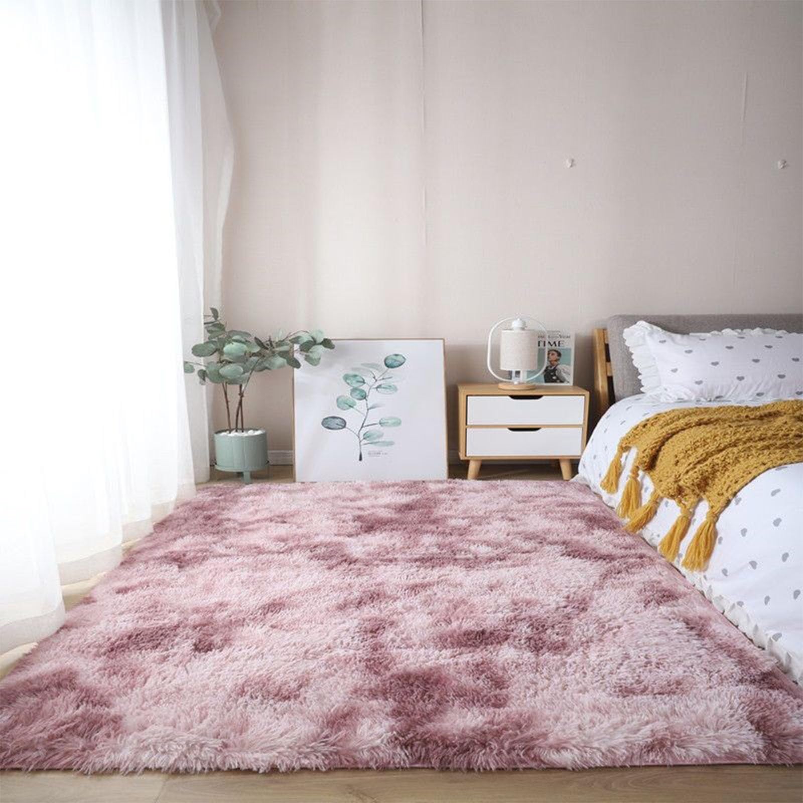 Alfombra Alfombra Salon 180 x 230 cm Modernas Pelo Largo Lavables, Suave, Esponjosa, Antideslizante Alfombras Salón Grandes Pelo Largo para Salón, Rosa Morado