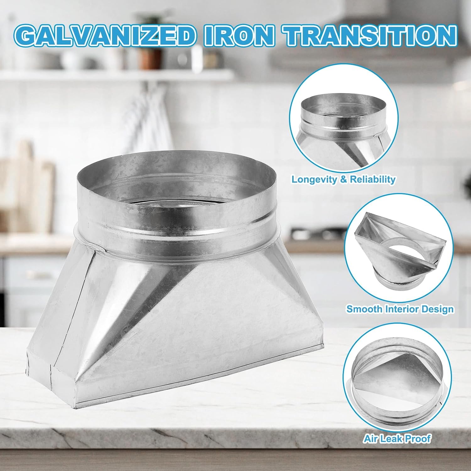 PATIKIL 10" x 6" x 8" Straight Register Boot, Galvanized Steel Transition Rectangular to 8" Round Duct Transition Fitting for Connecting Floor Register Grille HVAC Duct Fittings