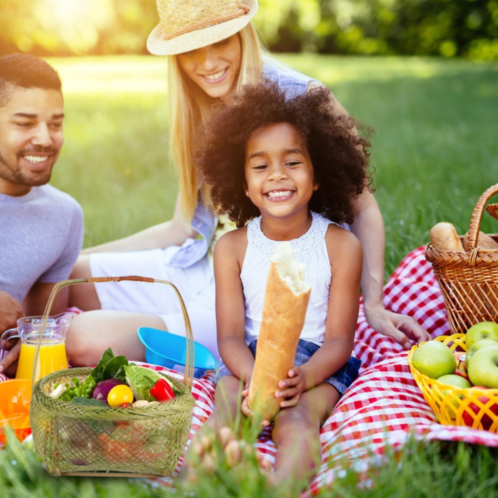 Alipis Cesta de Picnic de Bambú Tejido con Asa, Juego de 5 Piezas