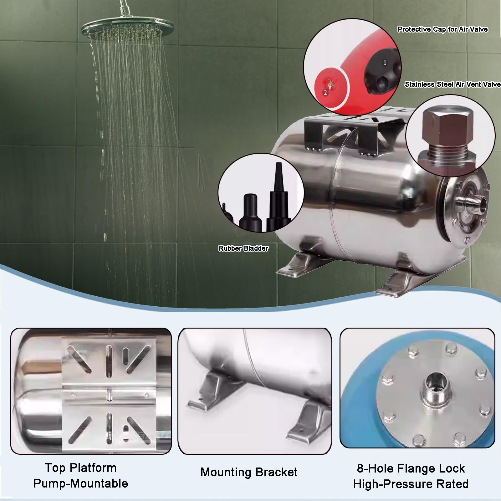 Calderín Presión Acero Inoxidable 304 Grupo Presión - Depósito Acumulador Automático Presión Constante Agua Pozo Y Red, Rosca Macho 1", Uso Doméstico E Industrial(6bar-24L-44X27X29CM)