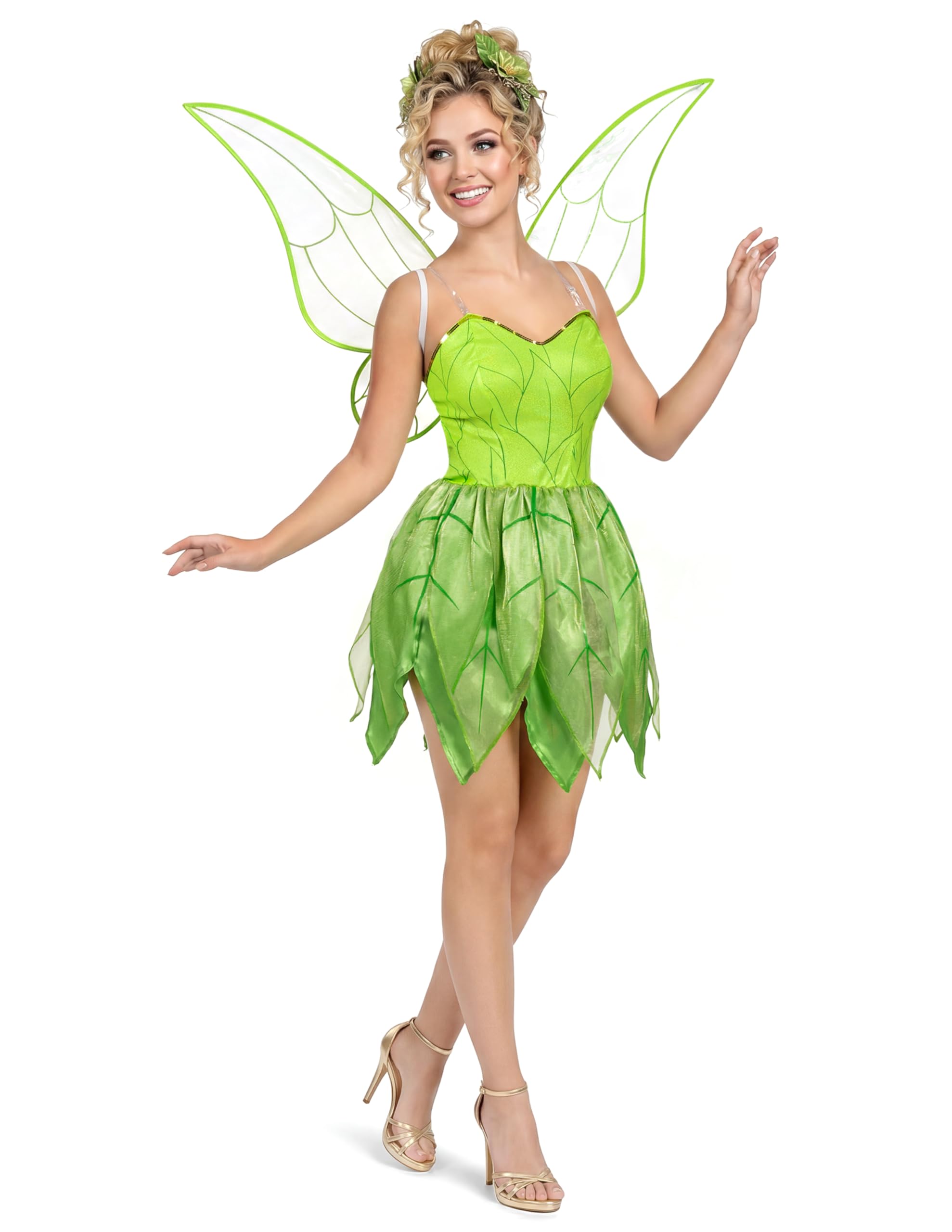 Spooktacular Creations Robe de conte de fées verte avec ailes de fées pour adulte Costume d'Halloween