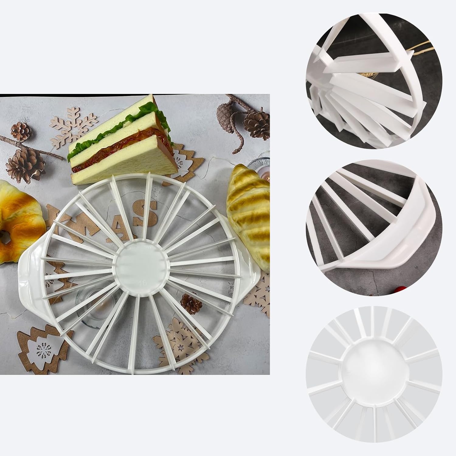 Round Cake Portion Marker Double Sided Divider for 10/12 Equal Slices, 10.5 Inch Pie Slicer Cutter Guide for Cheesecake Desserts, White