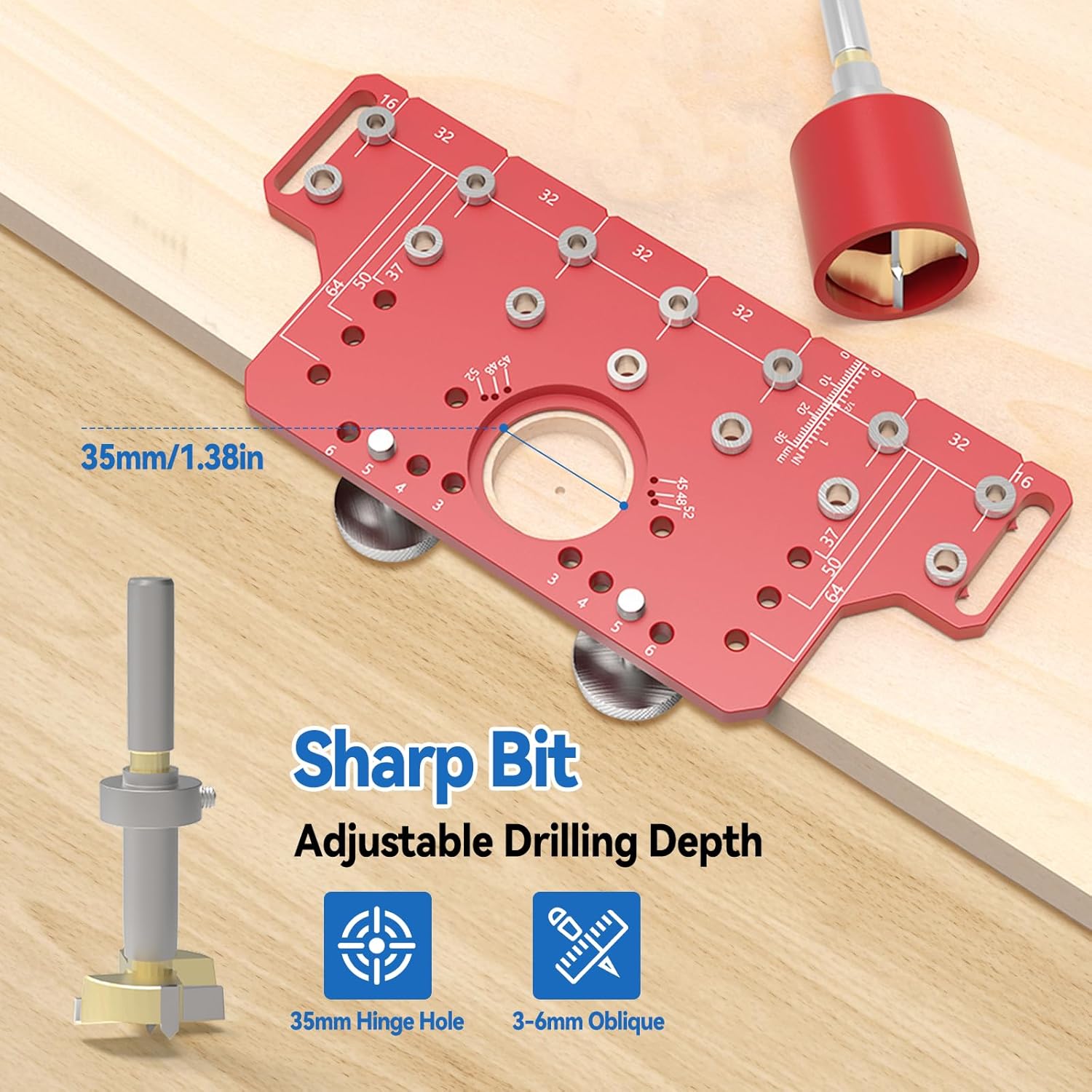 2 in 1 Shelf Pin Jig and Hinge Jig, Self-contained Clamping Function All Metal Shelf with 7 Drill Bits Shelf Jig and Cabinet Hardware Jig Tool Drill Guide for Carpentry and DIY Woodworking Tool