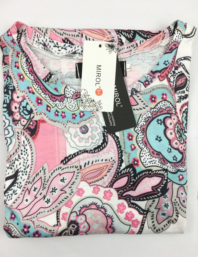 MIROL Womens Summer Short Sleeve Floral Print Irregular Hem Asymmetrical Loose Fit Tunic Tops at  Women’s Clothing store